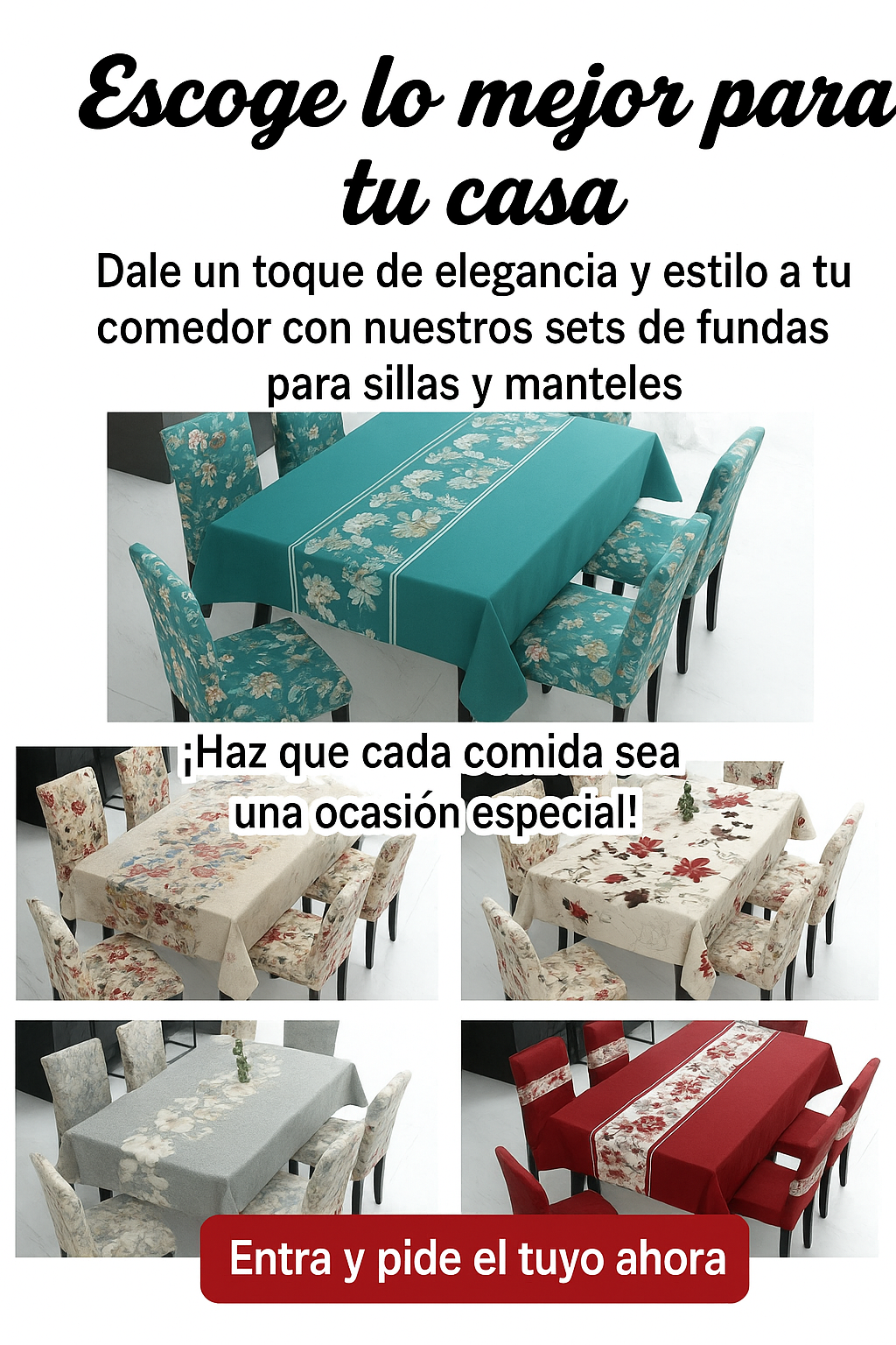 FORROS DE SILLAS x6 + MANTEL (1.50mx2.20m)